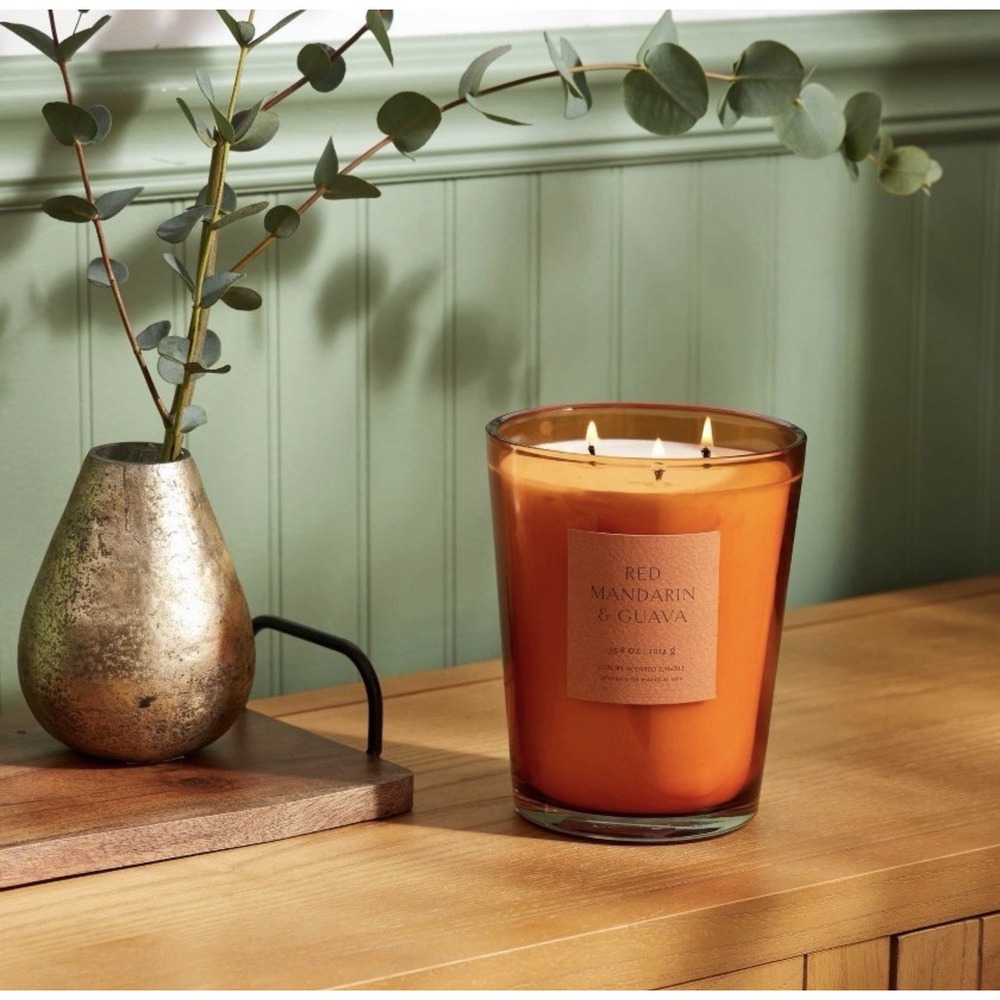 Threshold 35.8oz Colored Vase Glass Mandarin & Guava Candle Orange- BRAND NEW